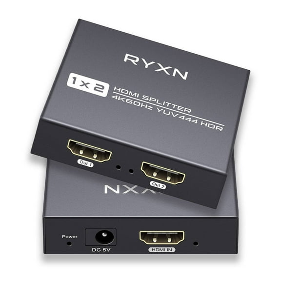 RYXN HDMI 2.0 Splitter 1 in 2 Out 4K 60Hz, Support YUV4:4:4, HDR, Dolby, HDCP, Bypass, Auto EDID