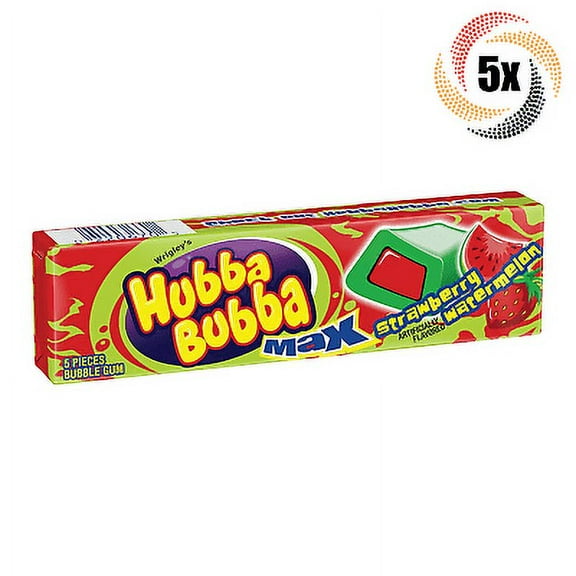 5x Pack Wrigley‘s Hubba Bubba Strawberry Watermelon Bubble Gum ( 5 Piece Packs )