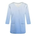 thumbnail image 4 of Xfvqtps Scrub Tops for Women Gradient Soft V-Neck 3/4 Sleeve Scrubs Comfortable Nursing Uniforms New Casual Printed T-shirt Nursing Clothes Top Working Uniforms with Pockets Light Blue, 4 of 5