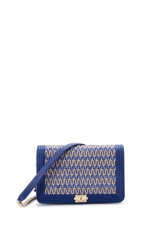 Pre-Owned Boy Flap Bag Chevron Woven Raffia and Leather Old Medium By Rebag