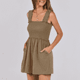 thumbnail image 2 of Women's Summer Casual Smocked Rompers Square Neck Sleeveless Loose Shorts Jumpsuit and Side Pockets 2026 Beach Vacation Outfits Coffee XL, 2 of 6
