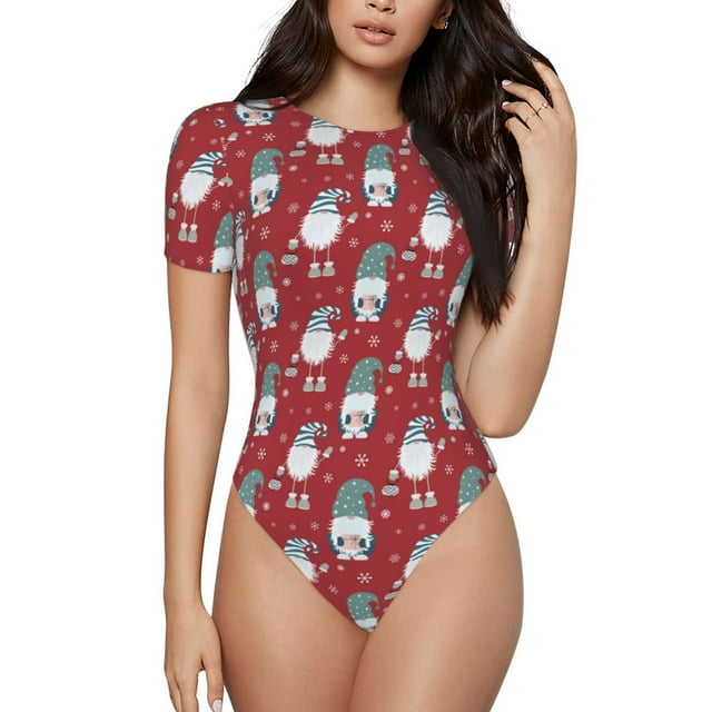 Saiise Motif Gnome et Flocons de Neige Grenouillère à Manches Courtes Col Rond Pyjama Extensible avec Fermeture à Pression-TG