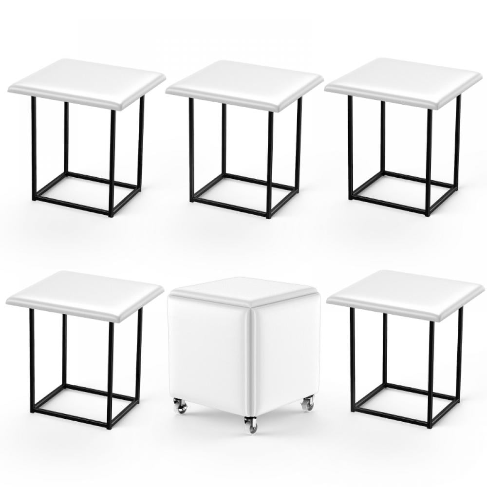 Leather Square Ottoman Bench，5 in 1 Nesting Ottoman Stool,Stackable
