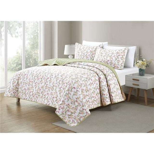 Bibb Home 2025FQSGBL Ensemble de Couette Réversible Imprimé Full & Queen Size&44; Sauge Fleur - 3 Pièces
