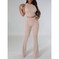 thumbnail image 2 of xiaxaixu Women 2 Piece Outfits Solid Color Ribbed Cropped Tank Tops and Elastic Flared Pants Set Streetwear Aesthetic Clothes, 2 of 6