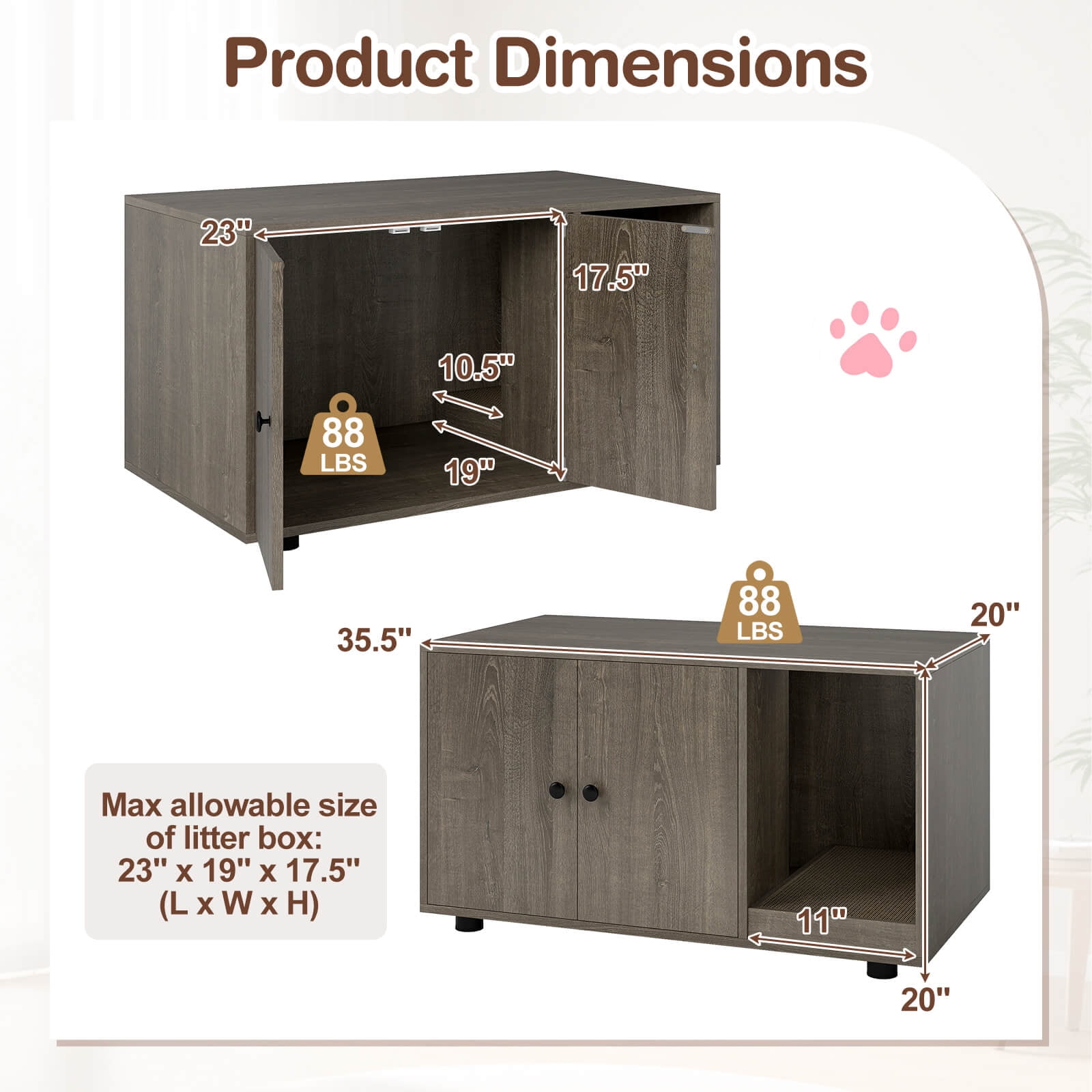 Costway Wooden Cat Litter Box Enclosure, Hidden Litter Box Furniture with Scratching Board Oak