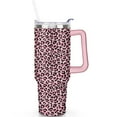 thumbnail image 2 of 40oz Fashion Leopard Pattern Stainless Steel Flip Straw Tumbler Spill Proof Travel Cup Double Wall Vacuum Insulated Coffee Mug with Top Handle, 2 of 6