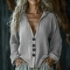 thumbnail image 2 of Conjuntos de maestra/o,Blusa tipo túnica holgada con cuello en V para mujer, manga larga con botones delanteros, mezcla de algodón y lino, ropa informal, sopatenor, 2 of 8