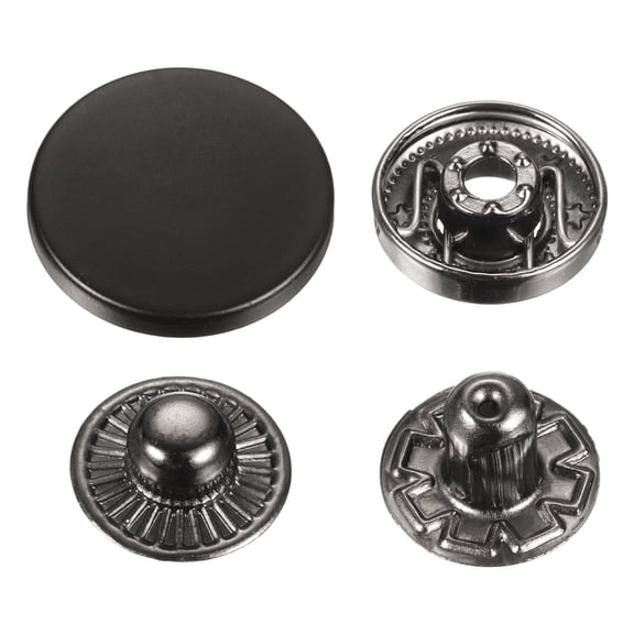 Uxcell 30 Set Press-Stud Cap Button 20mm Metal Snap Fastener for Leathers, Drak Black