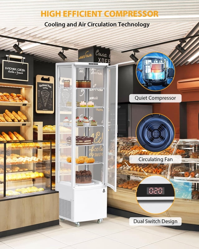 TROPOW 10.5 cu ft Commercial Display Refrigerator, Glass Door Merchandiser with LED Lighting, Adjustable Chrome Shelves for Pastry and Drink Display