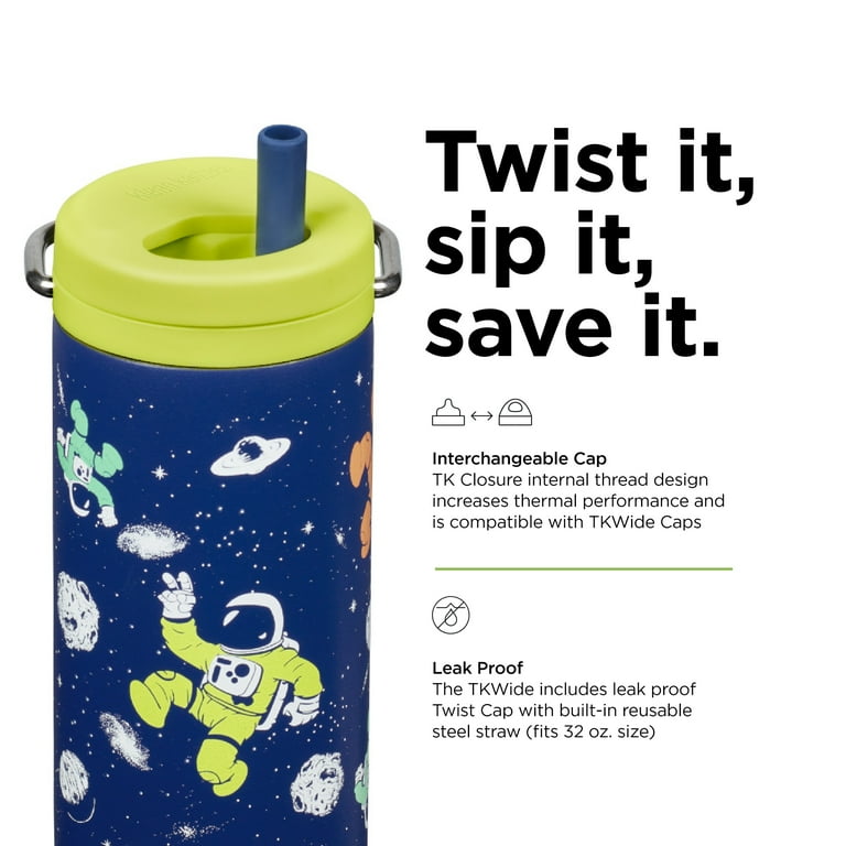 Klean Kanteen, Sports Water Bottle, 12oz, Blue with Steel Straw
