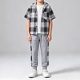 thumbnail image 2 of Agkizg Toddler Boys Clothing Set Hooded 2 Piece Set Short Sleeve Plaid Shirt Pants Set, 2 of 6