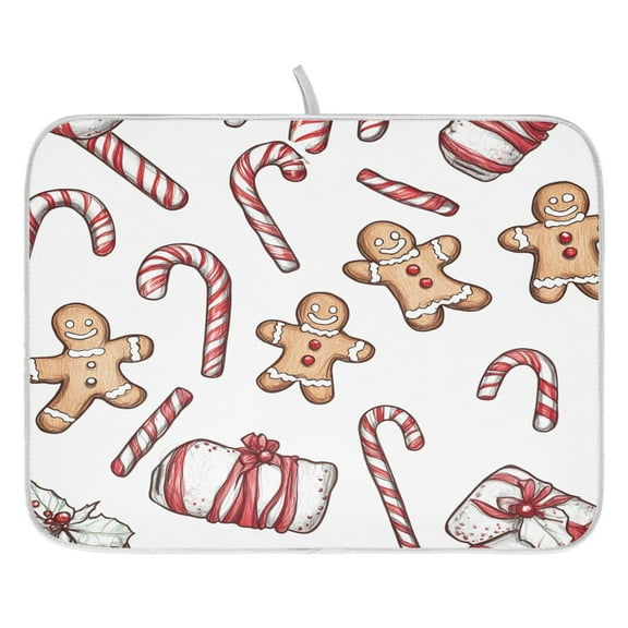 Christmas Gingerbread Man Dish Drying Mat for Kitchen, Quick Drying Absorbent Soft Durable 16" x 18"