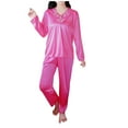 thumbnail image 2 of lmcalzta Plus Size Women's Satin Silky Pajama Sets Long Sleeve Shirts V Neck Pant Soft Breathable Loungewear, 2 of 7