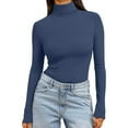 thumbnail image 6 of UGEASLI Ladies tops And Blouses Long Sleeve Shirts - Mock Neck Wicked Sweatshirt Turtleneck Sweater Lightweight Knitted Pullover Fall Outfits Business Casual Outfits for Women, Dark Blue, 6 of 7