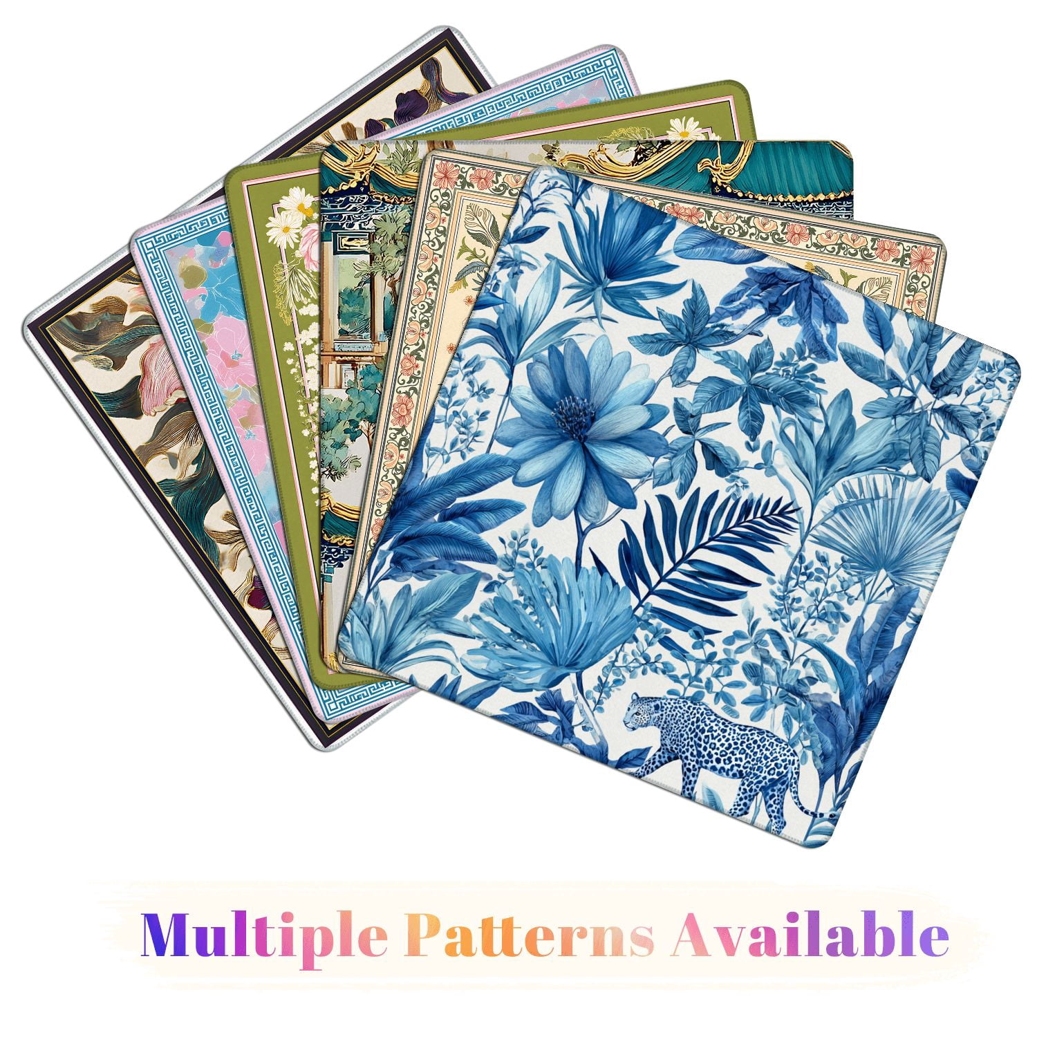 Mahjong Mat 31.5" x 31.5" Seamless white tropical leaves gold elements blue Non-Slip Noise Reduction American Mahjong Tiles Table Cover for Dominoes Poker Card Board Games Gift