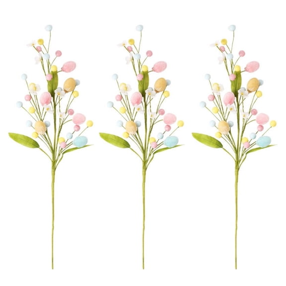 3Pack Artificial Easter Sprays with Pastel Easter Eggs Berry Decorative Spring Floral Stems Speckled Easter Picks Branch