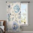 thumbnail image 4 of Blue Purple Peony Sheer Curtains 45 Inches Long, Vintage Floral Botanical Light Filering Curtains, Breathable Simi Curtain Privacy Drapes for Kitchen Bathroom Lightweight Small Window Treatment, 4 of 9
