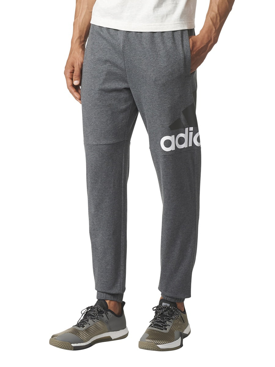 Adidas Essentials Performance - L Grey Pants Heather/White - Dark Mens - Logo