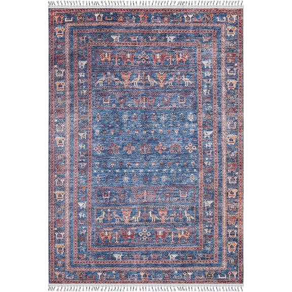 Milakowo Blue Modern Polyester Area Rugs for Living Room Washable Rugs Boho Moroccan Area Rug Soft Geometric Bohemian Carpet Distressed Indoor Rug for Bedroom Dining Room Office Nonslip Rug