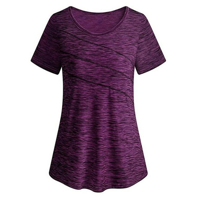 Innerwin Haut d'Entraînement Col Rond T-Shirt Femme Yoga Ourlet Évasé Séchage Rapide Tee Violet Rouge m