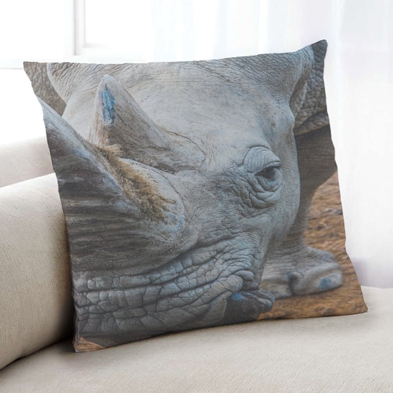 Ahgly Company Animals Rhinoceros Indoor Throw Pillow, 18 inch by 18 inch