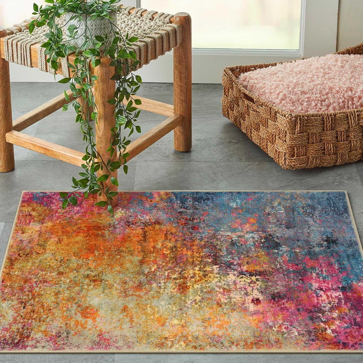 Moynesa 2'x3' Modern Abstract Area Rug,Galaxy Washable Small Front Door Rug for Entryway Mat Contemporary Faux Wool Non-Slip Soft Floor Indoor Carpet for Living Room Kitchen Bathroom RV