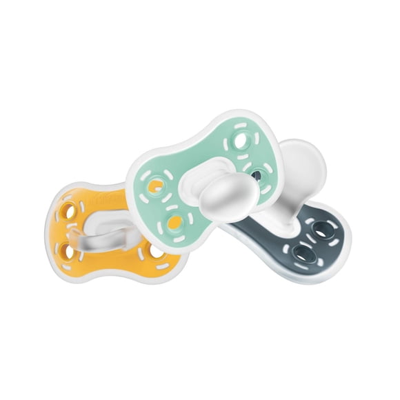 Dr. Brown's Advantage One-Piece Silicone Baby Pacifier, Fully Symmetrical Soother, Blue, 6-18m, BPA Free, 3 pack