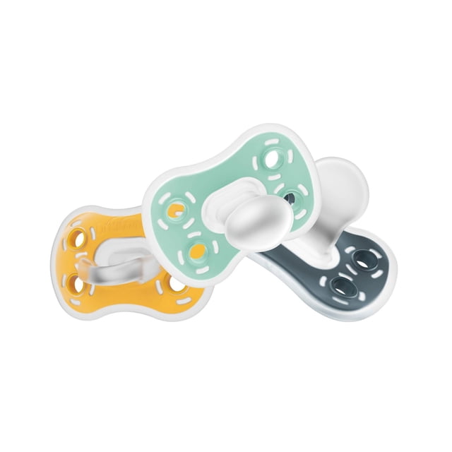 Dr. Brown's Advantage One-Piece Silicone Baby Pacifier, Fully Symmetrical Soother, Blue, 6-18m, BPA Free, 3 pack
