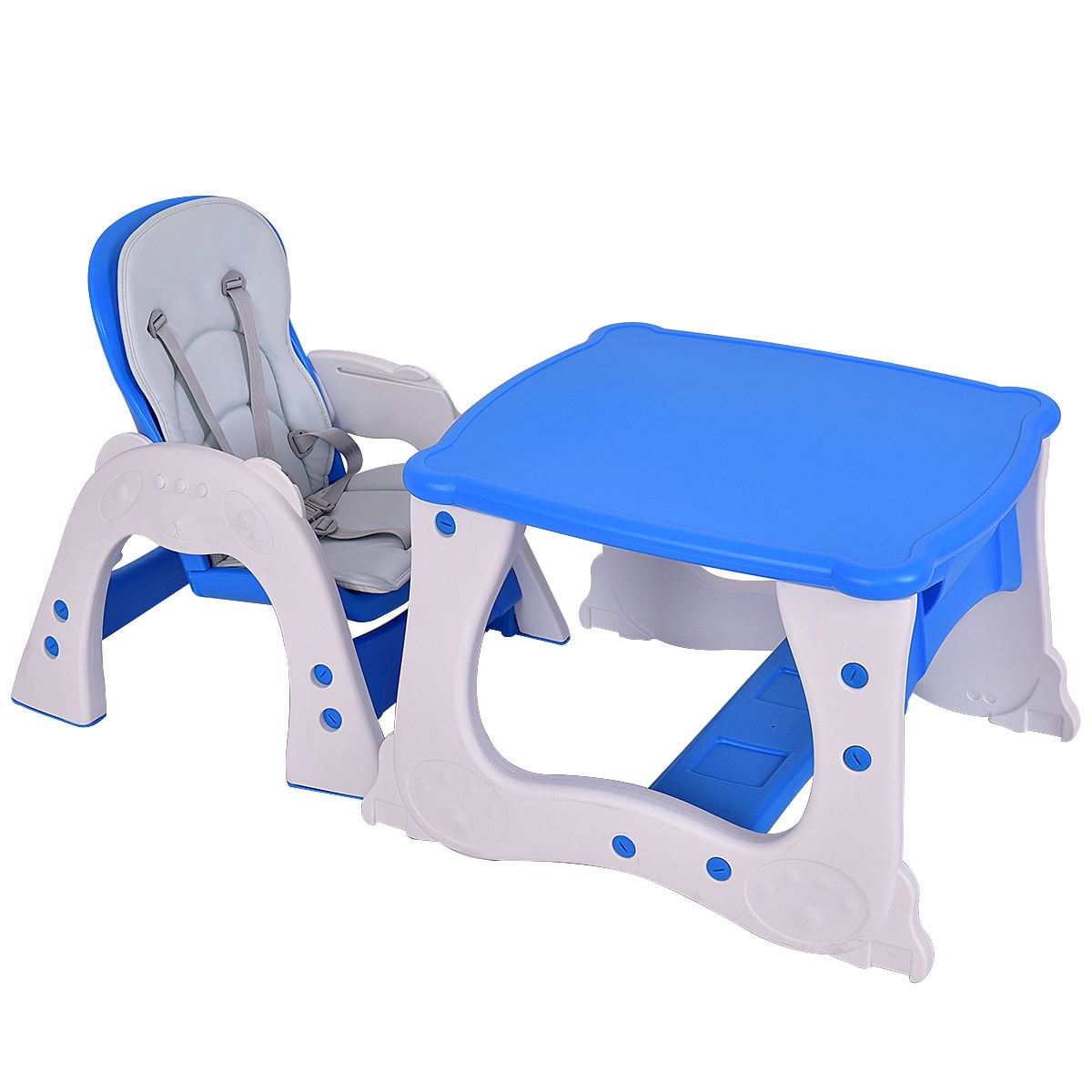 Costway 3 in 1 Baby High Chair Convertible Play Table Seat Booster Toddler Feeding Tray Blue
