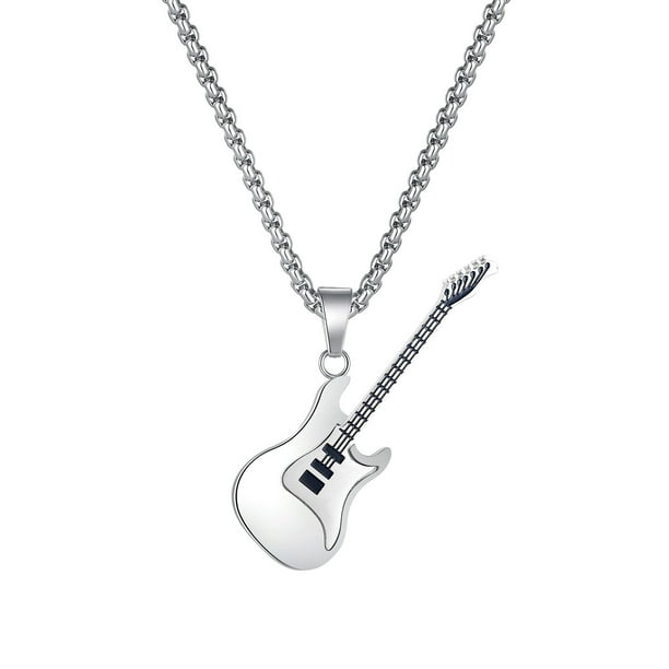 Collar de acero inoxidable con colgante de guitarra punk para hombres, mujeres y niñas, cadena musical electrónica de rock personalizada de 24 pulgadas