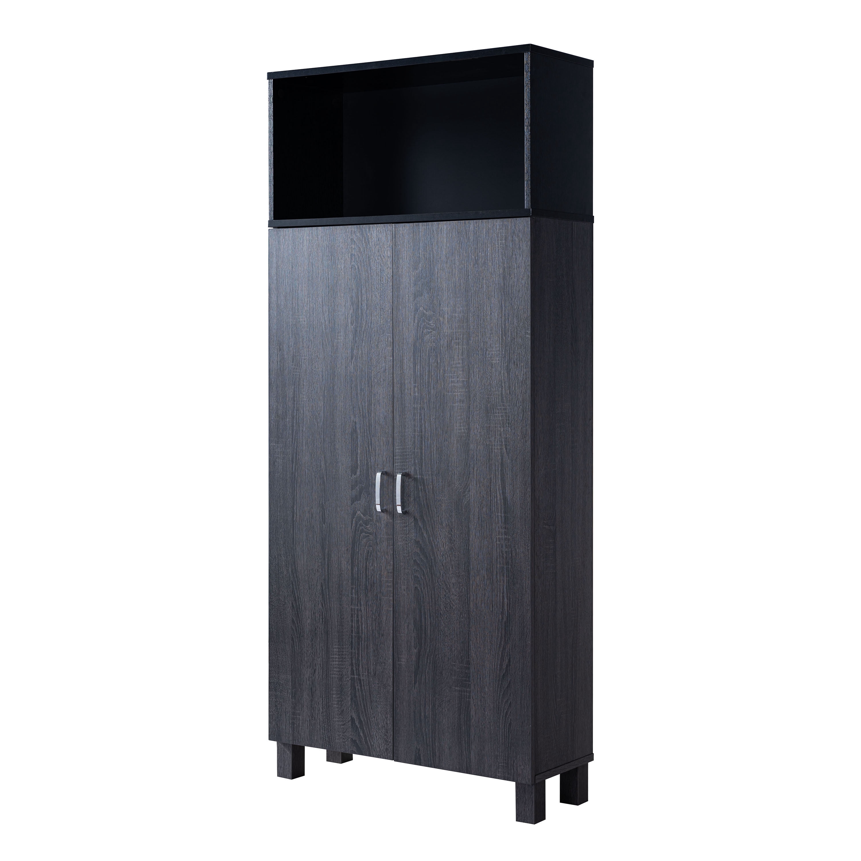 Furniture of America Audie Wood 5-Shelf Pantry Cabinet, Gray and Black