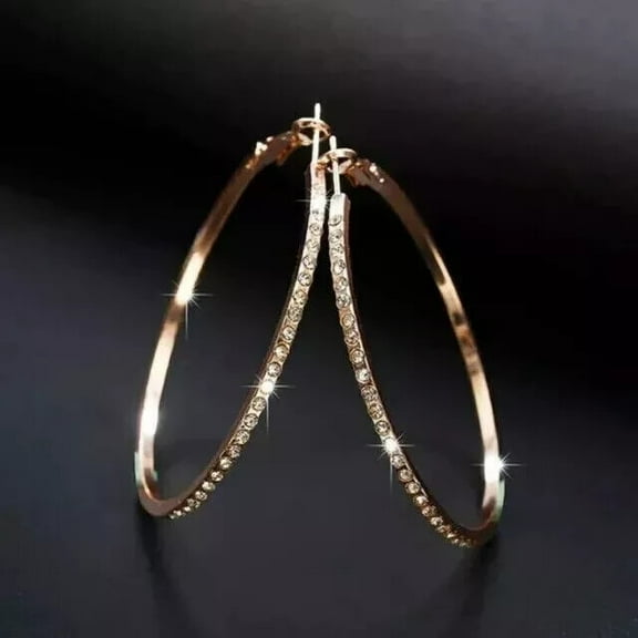 2.00 CT Round Cut Lab Created Diamond Large Hoop Earrings 14K Yellow Gold Plated