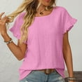 thumbnail image 5 of ZZwxWA Summer Tops for Women Dressy Casual Ruffle Short Sleeve Eyelet T Shirts Loose Fit Crewneck Pullover Blouses Solid Color, 5 of 6