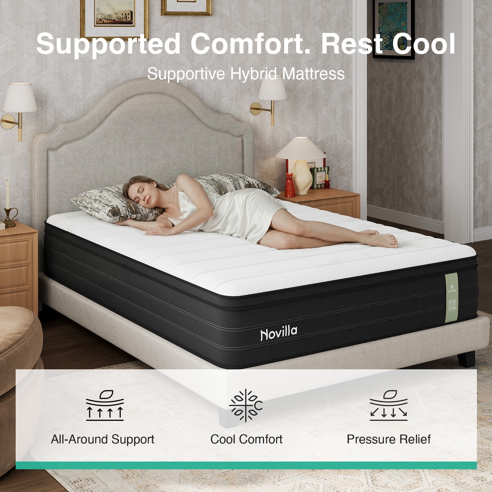 Novilla 14 inch King Size Mattress, Cooling Hybrid King Mattress with Upgraded Individual Coils & Gel Memory Foam, Enhanced Support, Reinforced Edge, Motion Isolation, Pressure Relief, CertiPUR-US