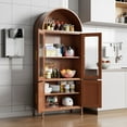 thumbnail image 5 of Supeer 73" Tall Metal Arched Display Cabinet, Arched Storage Bookcase with Glass Doors, Curio Kitchen Pantry Cabinet for Living Room, Assembly Required, Brown, 5 of 9