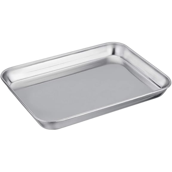 Pure Stainless Steel Toaster Oven Pan Tray Ovenware, 7''x9.3''x1'', Mirror Finish & Easy clean, Deep Edge, Dishwasher Safe