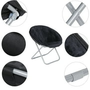 ZENY Faux Fur Saucer Chair Home Living Room Comfortable Moon Chair Solid Metal Frame - Black