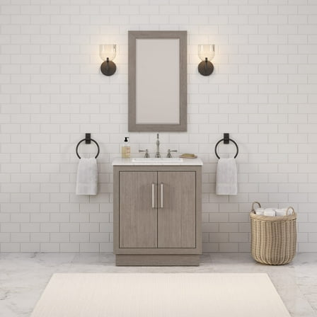 Water Creation 30" Wood Single Bathroom Vanity in Gray Oak and Chrome