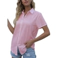 thumbnail image 1 of Bellella Hauts pour Femmes Blouse à Col à Revers Chemises Boutonnées T-Shirt Confortable à Manches Courtes Tunique de Plage Chemise Rose TG, 1 of 2