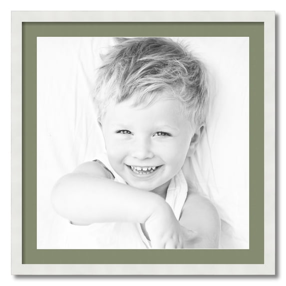 ArtToFrames 28x28 Matted Picture Frame with 24x24 Single Mat Photo Opening Framed in 1.25 Satin White Frame and 2 Basil Mat (FWM-3966-28x28)