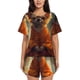 thumbnail image 1 of Fotbe Maple Leaf Meditating Chihuahua Conjunto de Pijama Estampado para Mujer, 2 Piezas, Ropa de Dormir con Camiseta de Manga Corta y Shorts Suaves-Medium, 1 of 6