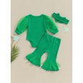 thumbnail image 4 of Arvbitana Infant Girls Ireland Festivals Clothes Baby Girl Long Lantern Sleeve Letter Clover Print Romper + Flare Pants + Headband 3M 6M 9M 12M Newborn Cute 3Pcs Outfits, 4 of 9