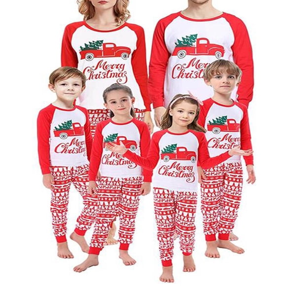 Merry Christmas Family Matching Pajamas Set Truck Print Tops Pants Sleepwear for Mom Dad Kids