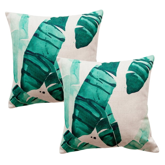 2 fundas de almohada con estampado de hojas de selva tropical de algodón y cáñamo, fundas de cojín para sofá, fundas de cojín para coche
