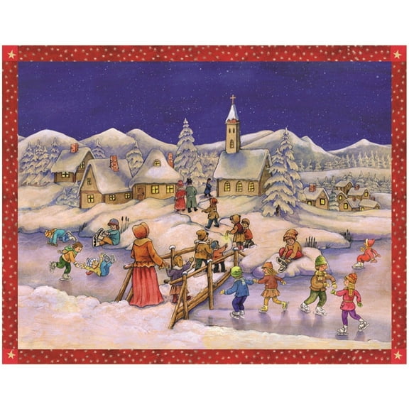 Children Ice Skating in the Snow German Christmas Advent Calendar Countdown