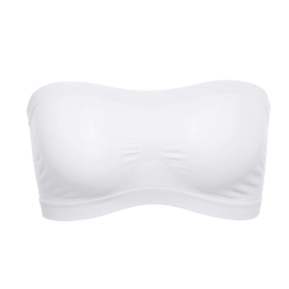 Qcmgmg Plus Size Strapless Bras for Women Compression Bandeau Seamless Tube  Top Wire Free Bra for Women White S 