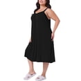 thumbnail image 4 of Noche de mujer plus size Agnes Orinda con tirantes de espagueti, cuello en V plisado, sin mangas, pijama chemise, vestido de lounge midi 3X negro, 4 of 6