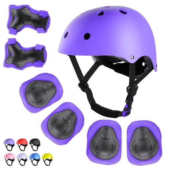 Set de protección WayEee para niños, casco de bicicleta y monopatín, color morado