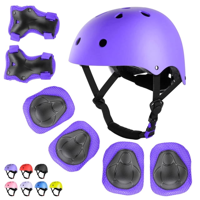 Set de protección WayEee para niños, casco de bicicleta y monopatín, color morado